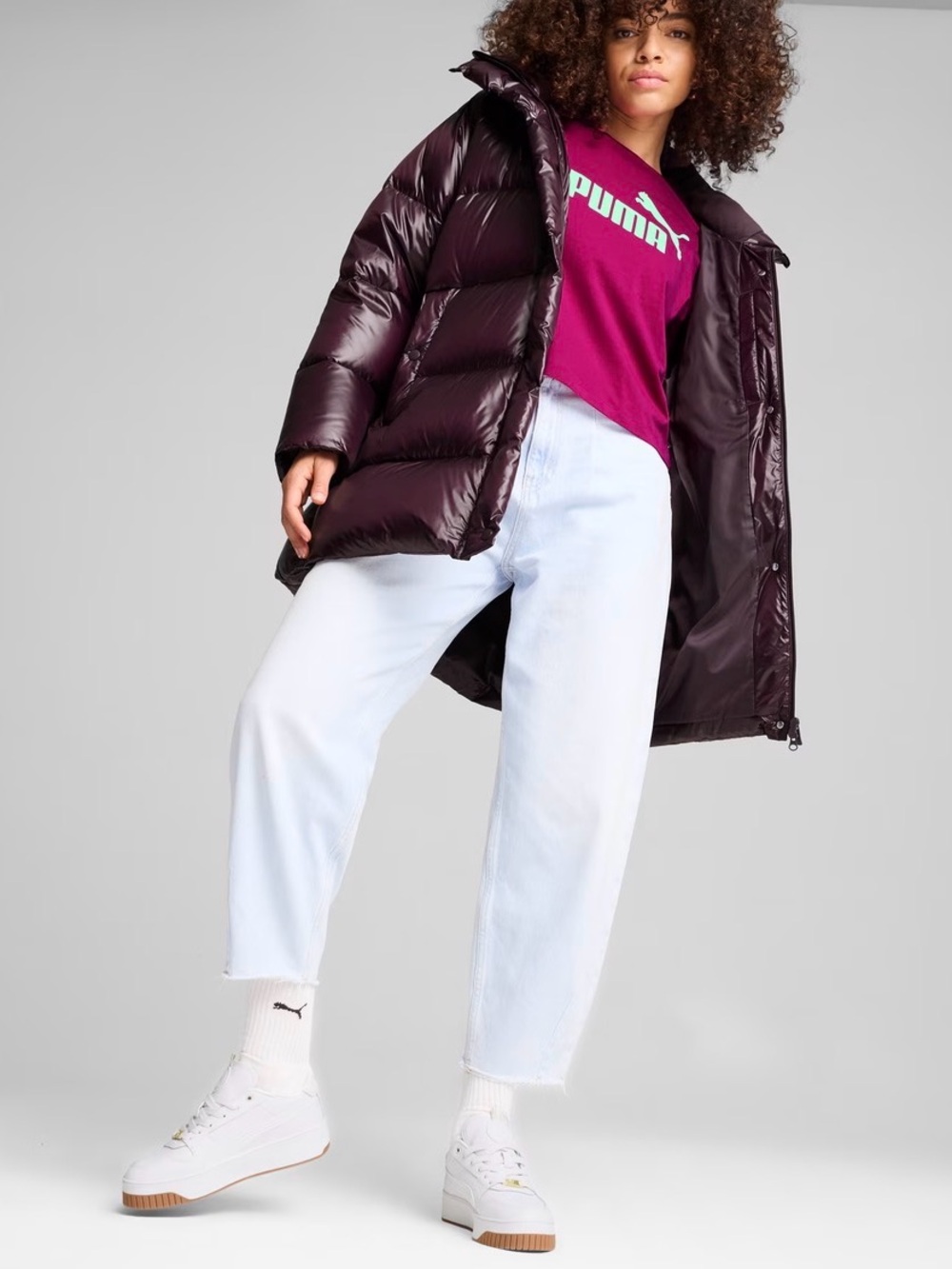 PUMA Women's Down Jacket - Dark Plum, oversized fit, small S New with tags NWT